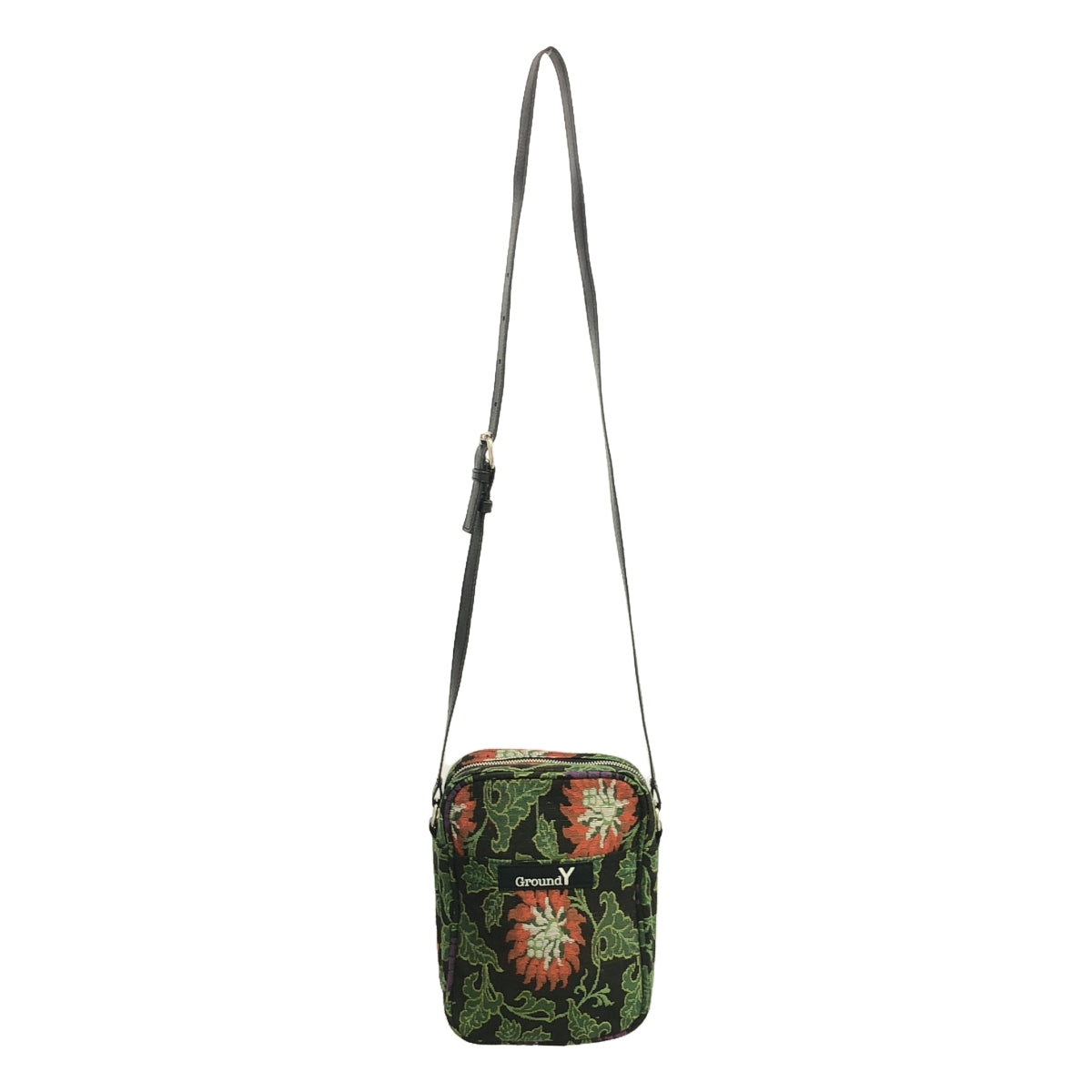 [Beautiful Condition] Ground Y | Flower Jacquard Leather Shoulder Bag | Black/Green | Women's