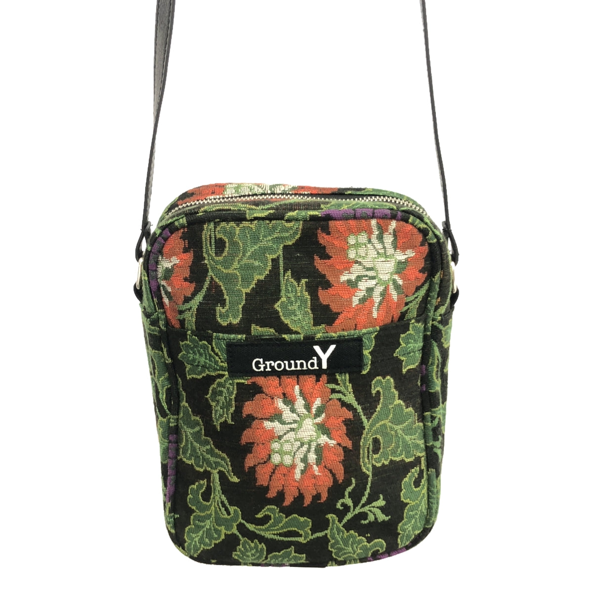 [Beautiful Condition] Ground Y | Flower Jacquard Leather Shoulder Bag | Black/Green | Women's