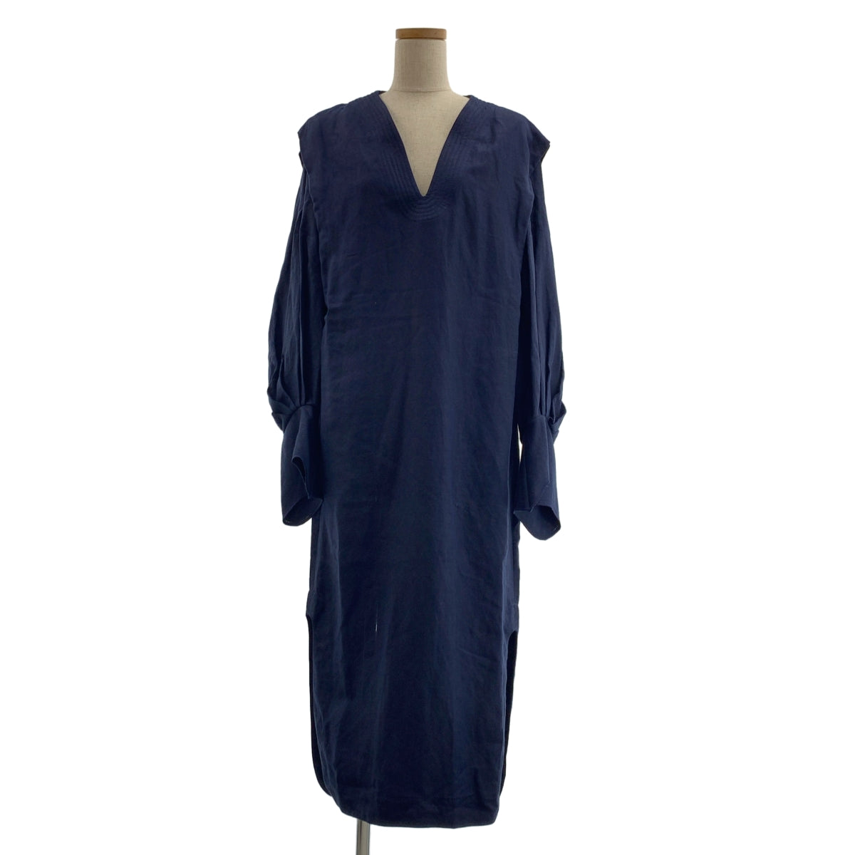 Mame Kurogouchi / マメクロゴウチ | Volumed Sleeve LINEN Rayon V-Neck Dress リネン ワンピース | 2 | レディース
