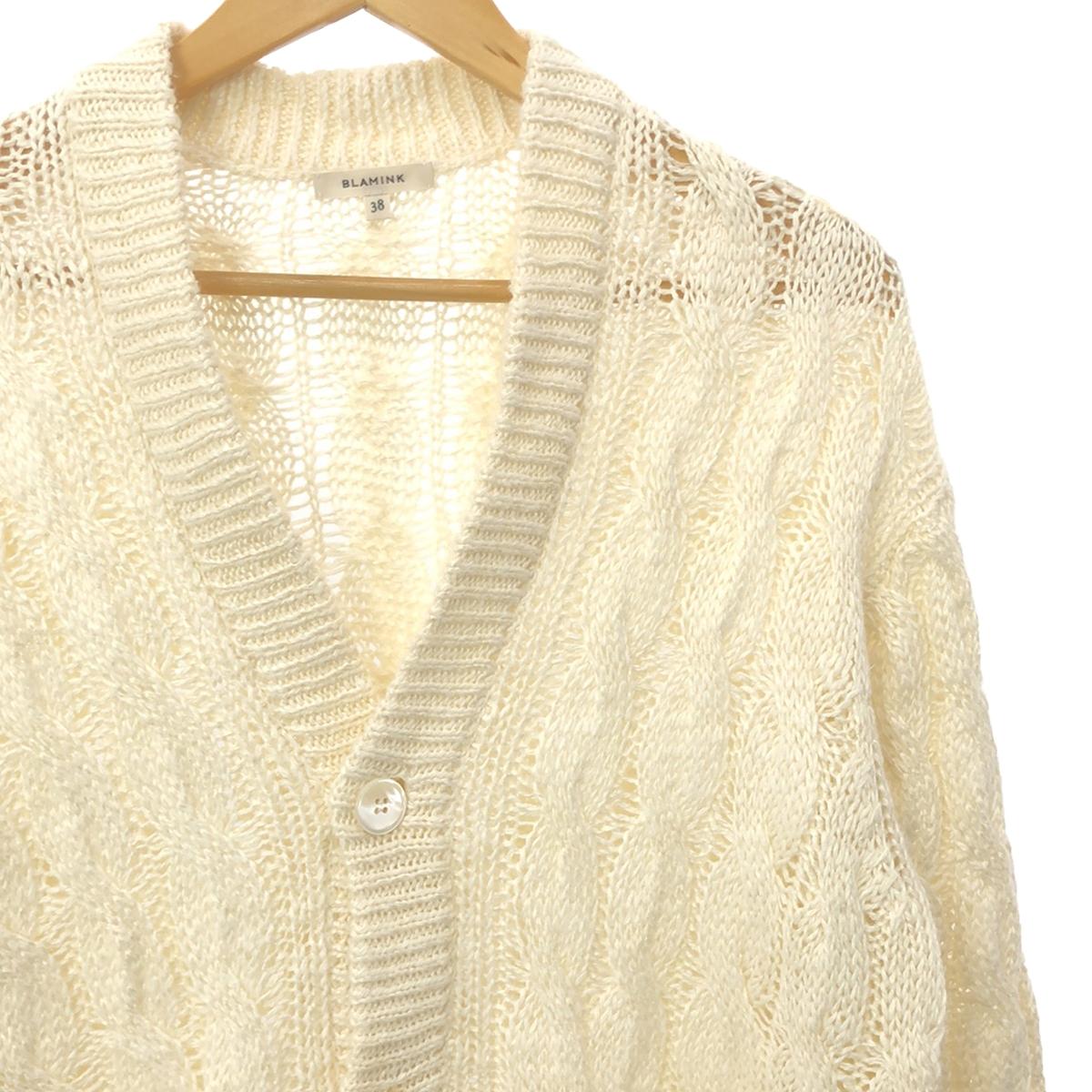 BLAMINK | SL/S 3G CABLE CD W Cable Knit Cardigan | 38 | Ivory | Women's