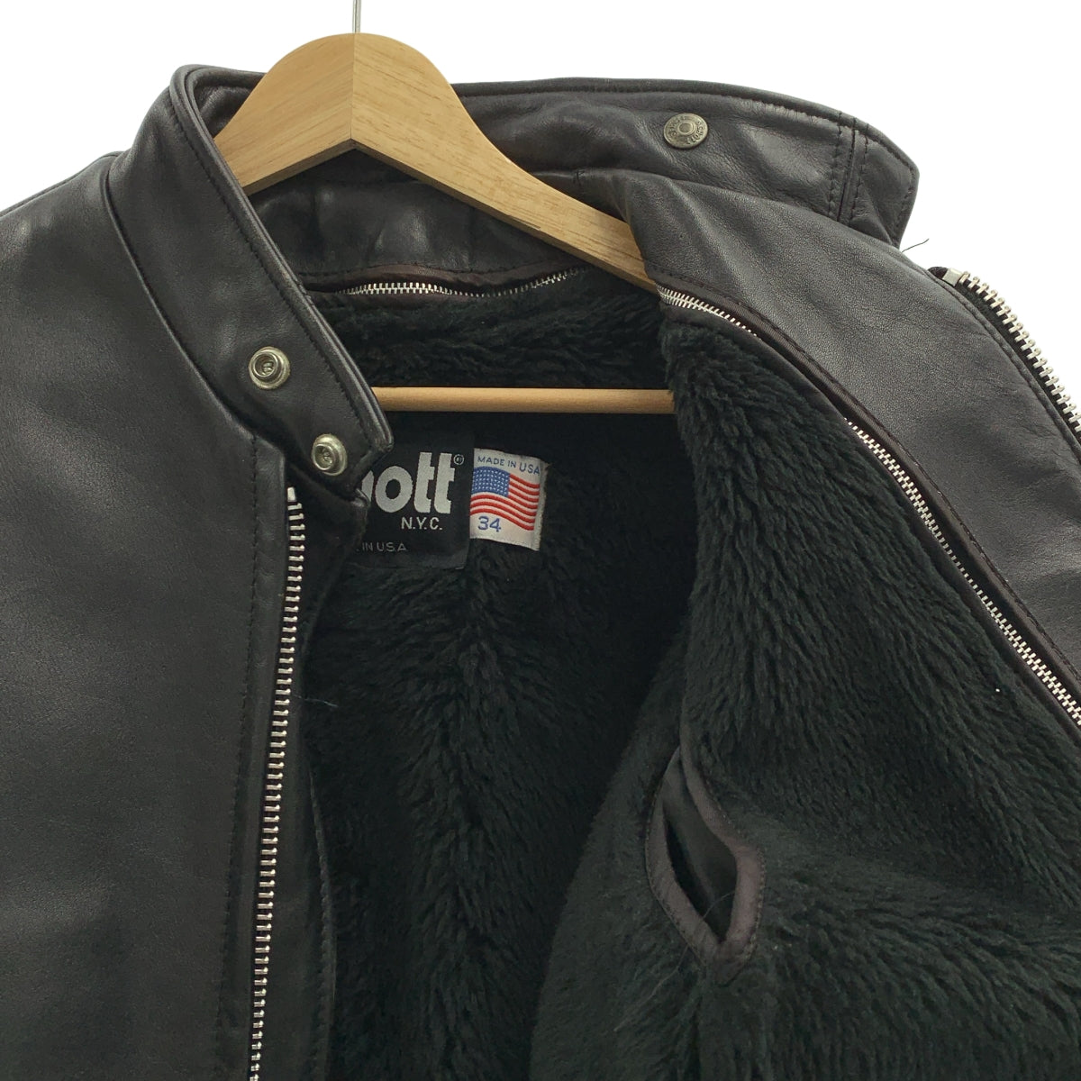 SCHOTT | 單層皮革騎士夾克，附可拆式內襯 | 尺寸 34 | 黑色 | 男款