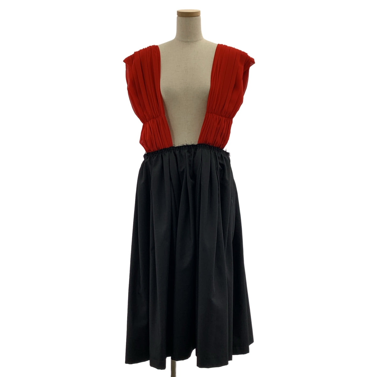 【미품】 COMME des GARCONS / 콤데 갤슨 | 2020AW | 개더 민소매 볼륨 원피스 | S | 블랙 / 레드 | 여성