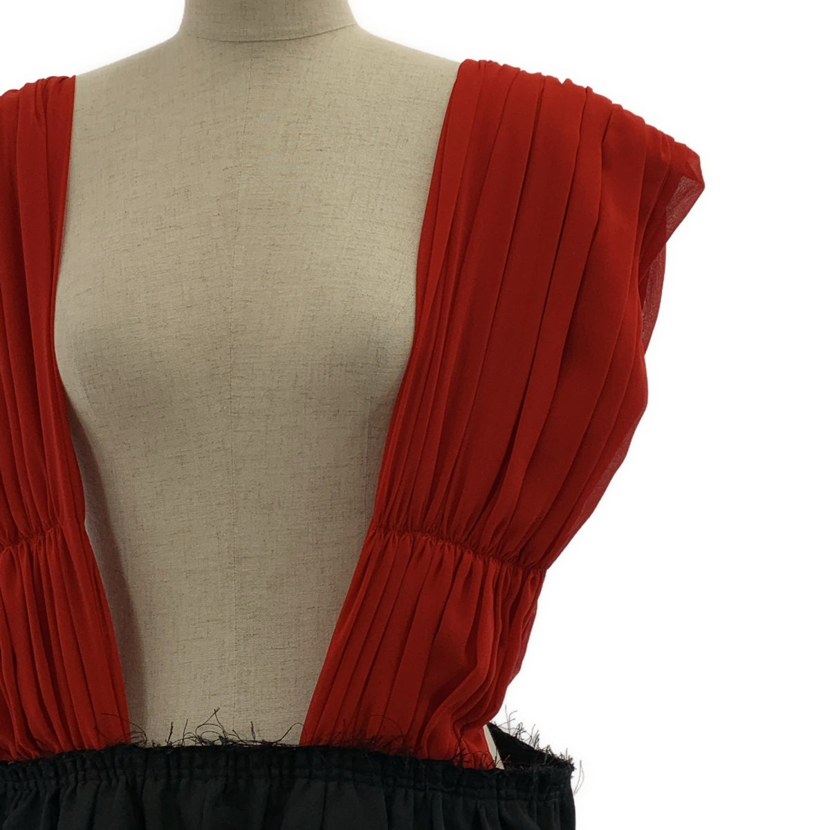 【미품】 COMME des GARCONS / 콤데 갤슨 | 2020AW | 개더 민소매 볼륨 원피스 | S | 블랙 / 레드 | 여성