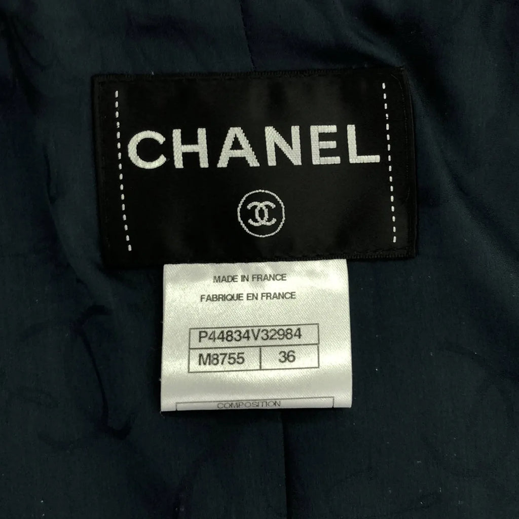 【美品】  CHANEL / シャネル | ウールツイード コサージュ装飾 ノーカラー ショートジャケット | 36 | グリーン | レディース