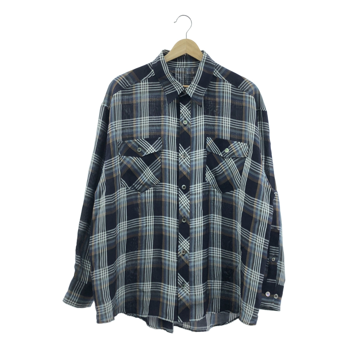 【美品】  I AM DORK / アイアムドーク | Long Sleeve Shirt viscose / ヴィスコース チェック オーバー シャツ | 01 | Blue Check | メンズ