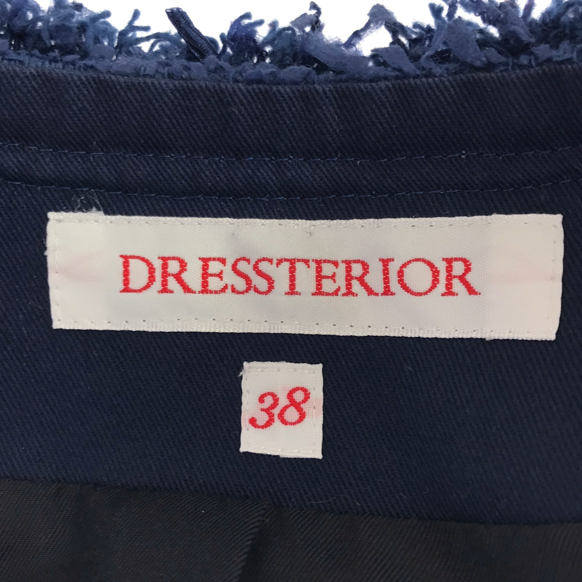 DRESSTERIOR | Tweed set-up with no-collar jacket and back-zip skirt | Size 38 | Navy