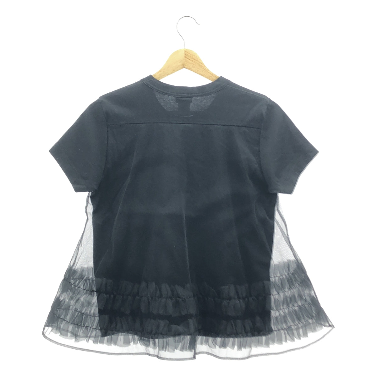 【美品】  noir kei ninomiya / ノワールケイニノミヤ | 2021AW | コットン チュール レイヤード クルーネックカットソー | XS | ブラック | レディース