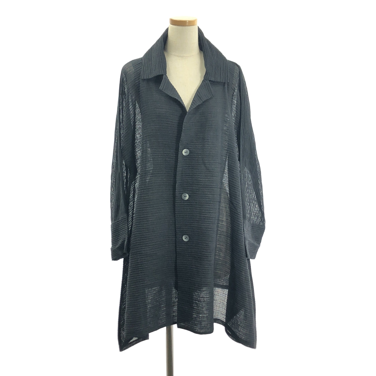 三宅一生 | 不對稱褶飾單排扣大衣 | M碼 | 黑色 | 女款