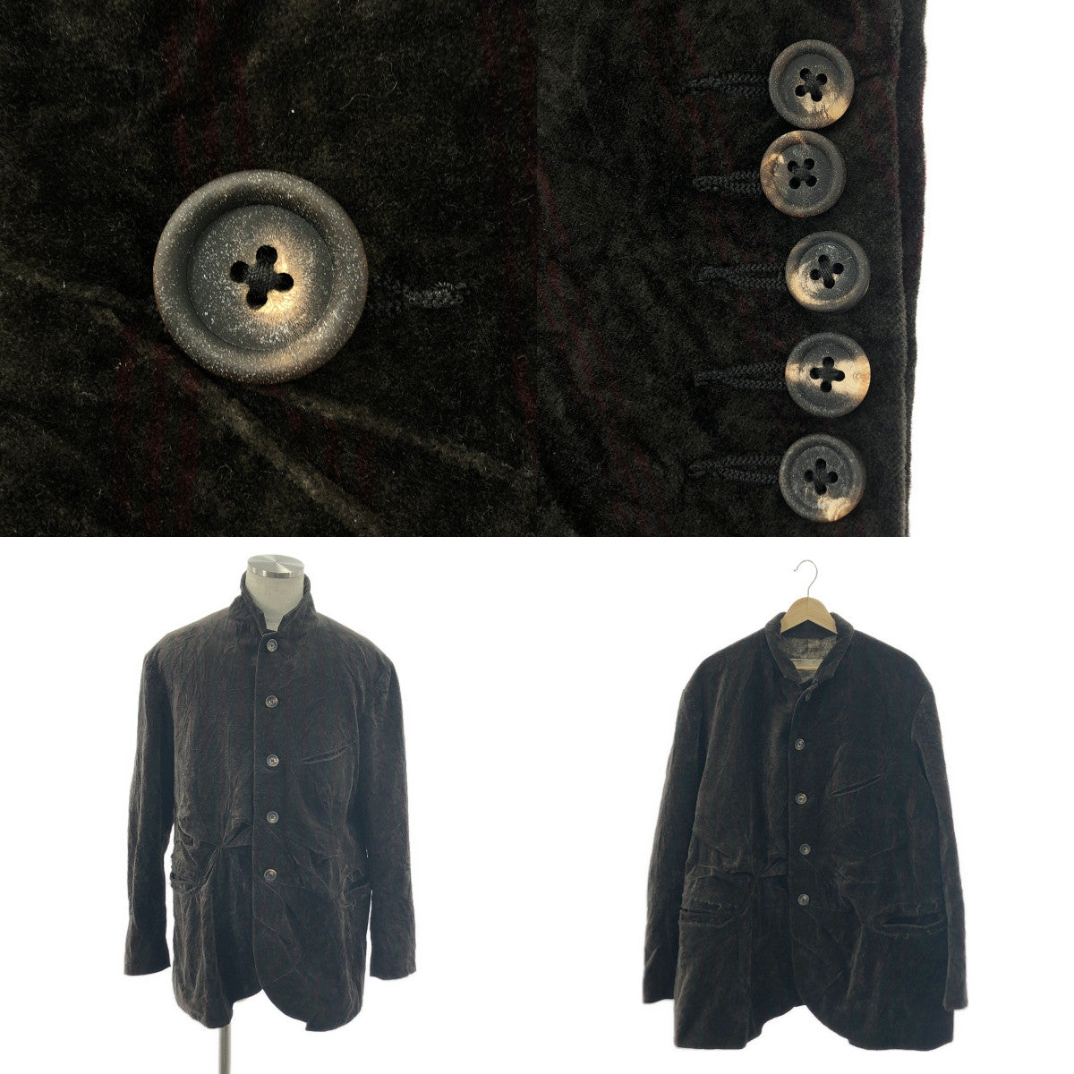 【美品】  ziggy chen / ジギーチェン | 2023AW | VELVETEEN PLEATS BLAZER / ベッチン シングル オーバー ジャケット / 総裏地 | 44 | ダークブラウン系 | メンズ