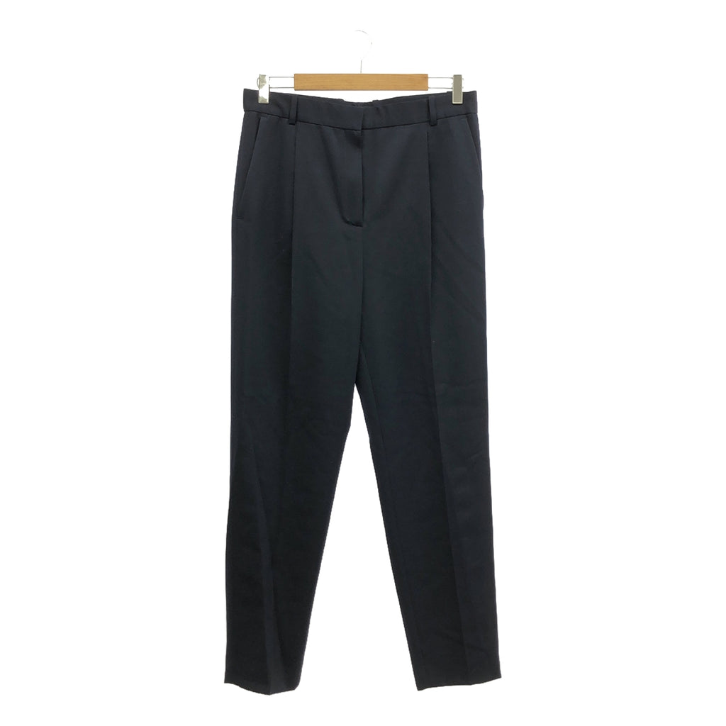 [狀況良好] CELINE | Phoebe 絲質羊絨混紡羊毛褶襉休閒褲 |尺寸 38 |海軍 |女性的