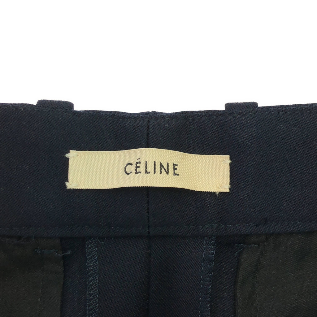 [狀況良好] CELINE | Phoebe 絲質羊絨混紡羊毛褶襉休閒褲 |尺寸 38 |海軍 |女性的
