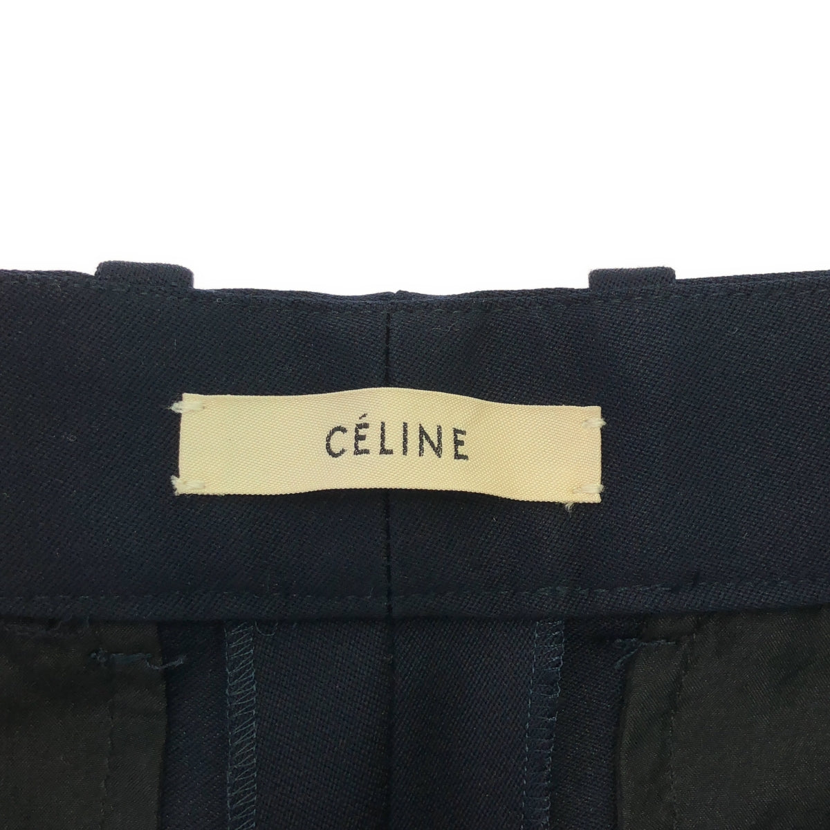 【美品】  CELINE / セリーヌ | フィービー期 シルク カシミヤブレンド ウール タック スラックスパンツ | 38 | ネイビー | レディース