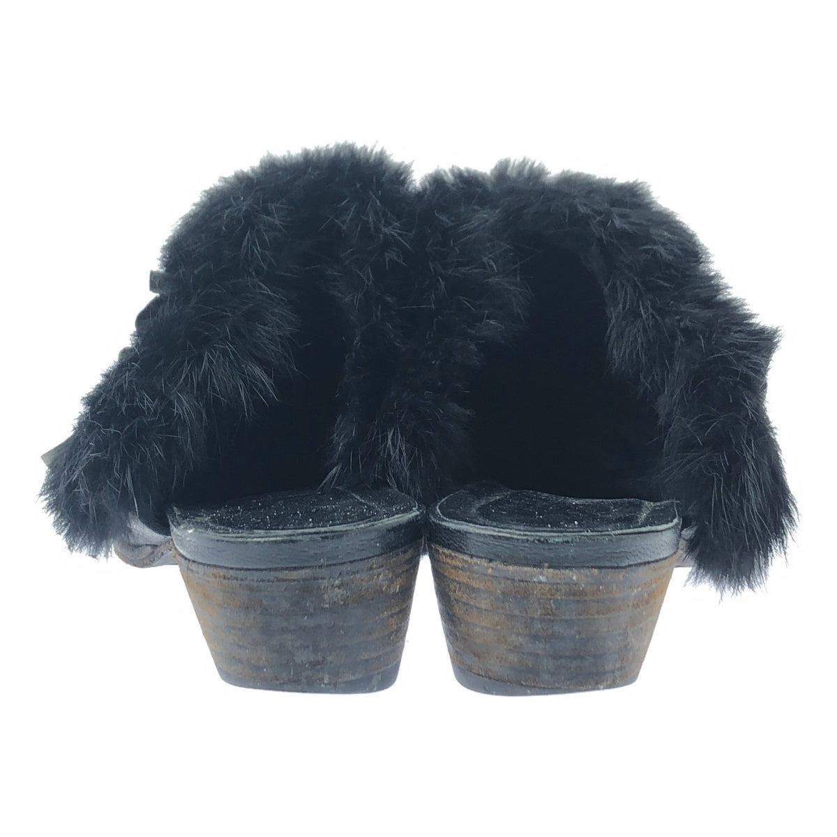 JUCO / 주코 | 비대칭 모피 프릴 가죽 샌들 | L | 블랙 | 여성