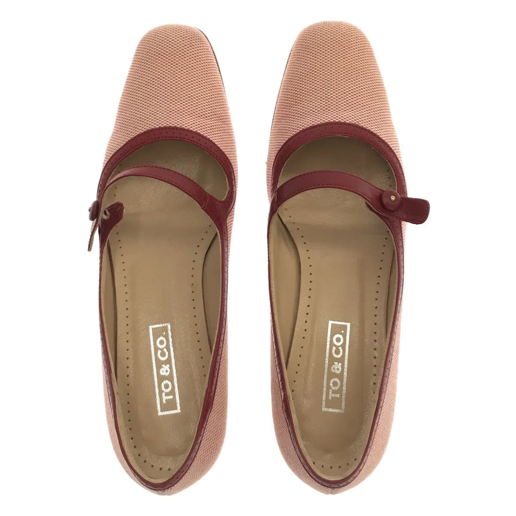 TO&CO. / トゥーアンドコー | ワンストラップ フラットシューズ | 37 1/2 | ワインレッド/ホワイト | レディース