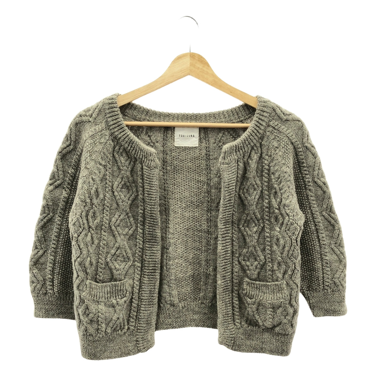 TOUJOURS | 羊毛阿蘭針織開襟衫 | 灰色 | 女款