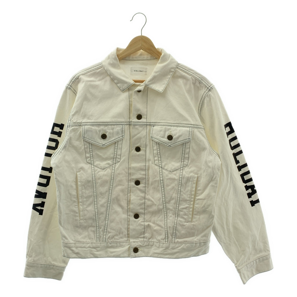 HOLIDAY / ホリデイ | BIG WORK JACKET 袖ロゴプリント デニム トラッカージャケット | F | ホワイト | レディース