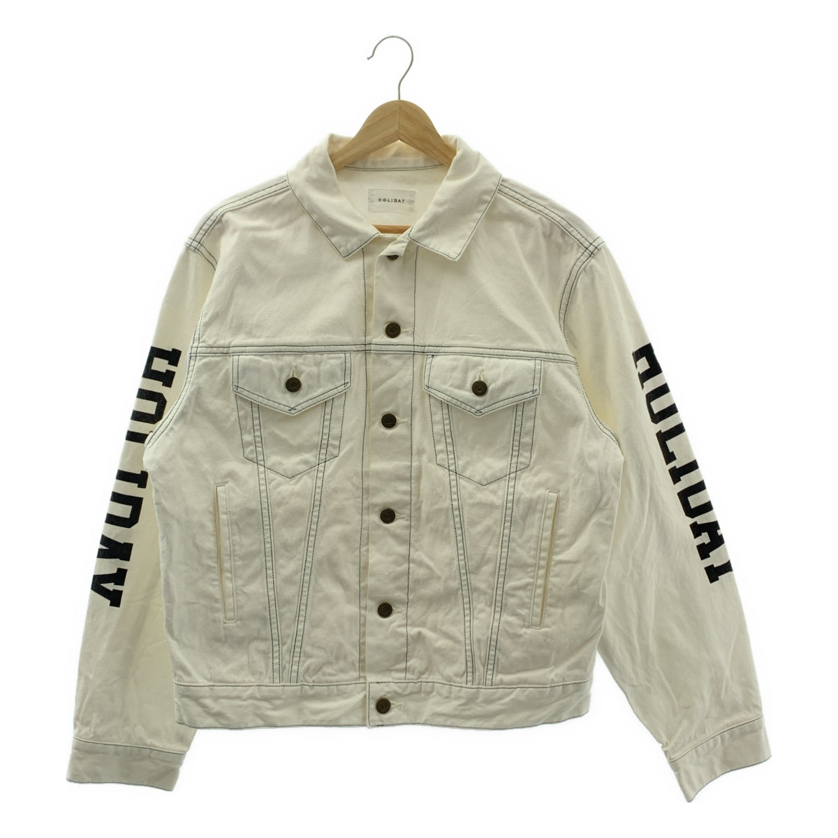 HOLIDAY / ホリデイ | BIG WORK JACKET 袖ロゴプリント デニム トラッカージャケット | F | ホワイト | レディース