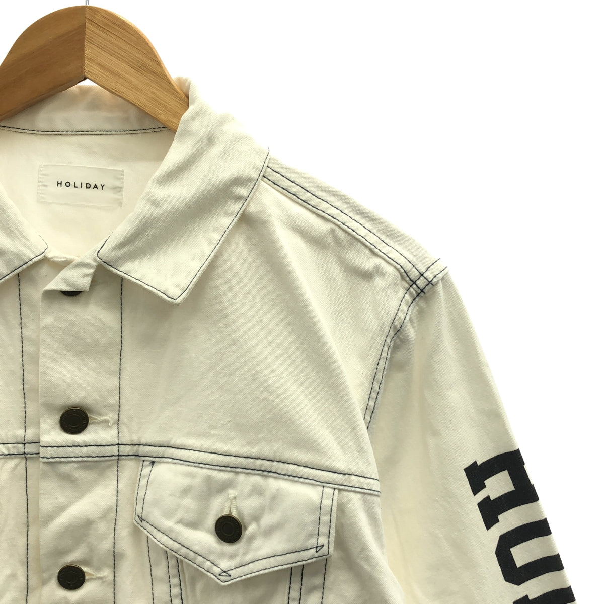HOLIDAY / ホリデイ | BIG WORK JACKET 袖ロゴプリント デニム トラッカージャケット | F | ホワイト | レディース