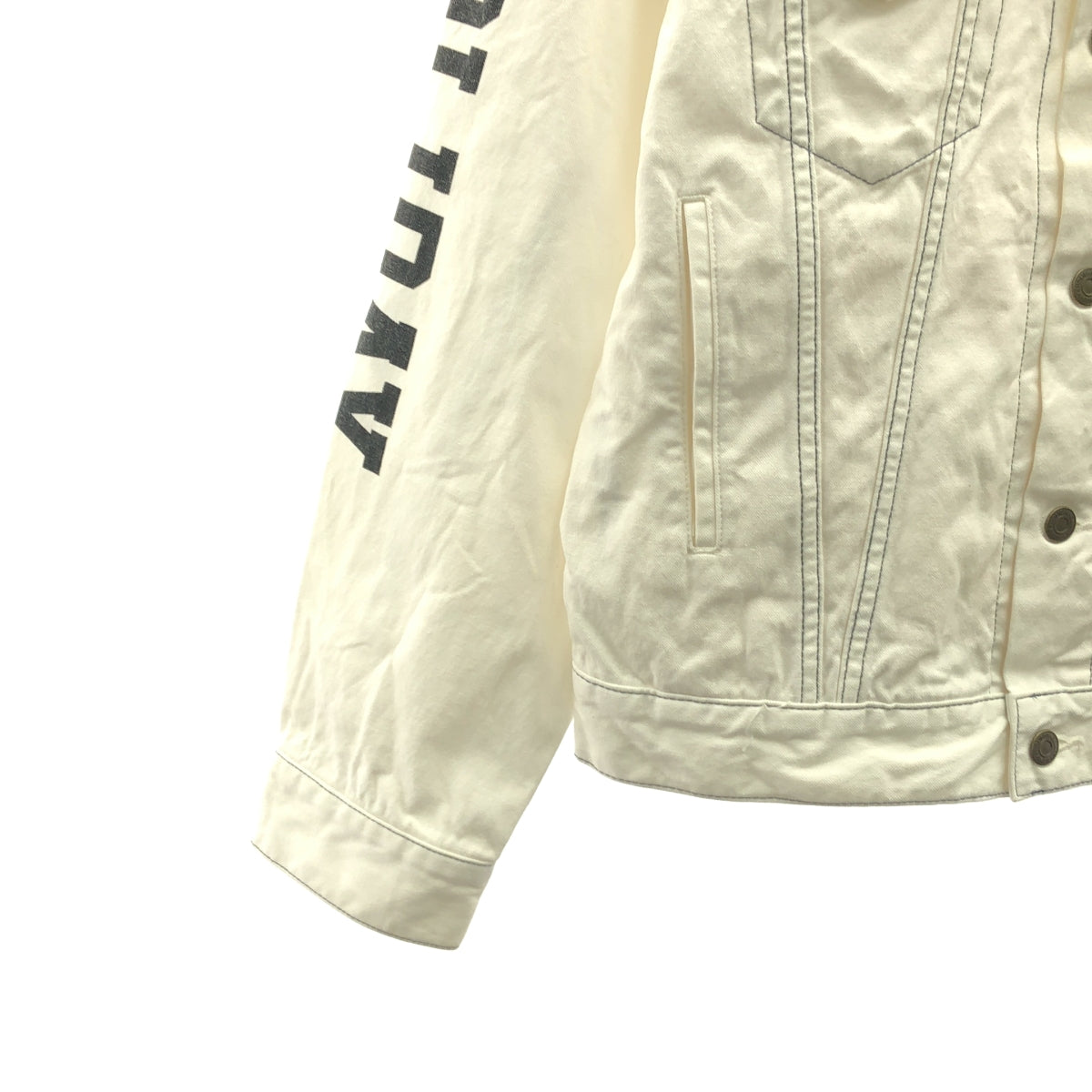 HOLIDAY / ホリデイ | BIG WORK JACKET 袖ロゴプリント デニム トラッカージャケット | F | ホワイト | レディース