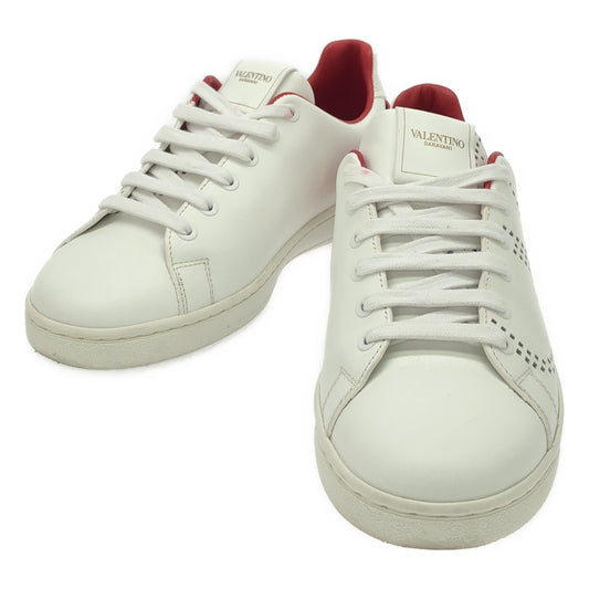 [Good Condition] VALENTINO GARAVANI | Leather Perforated Logo Studs Lace-up Sneakers Shoes | 37 1/2 | White/Red | Women's