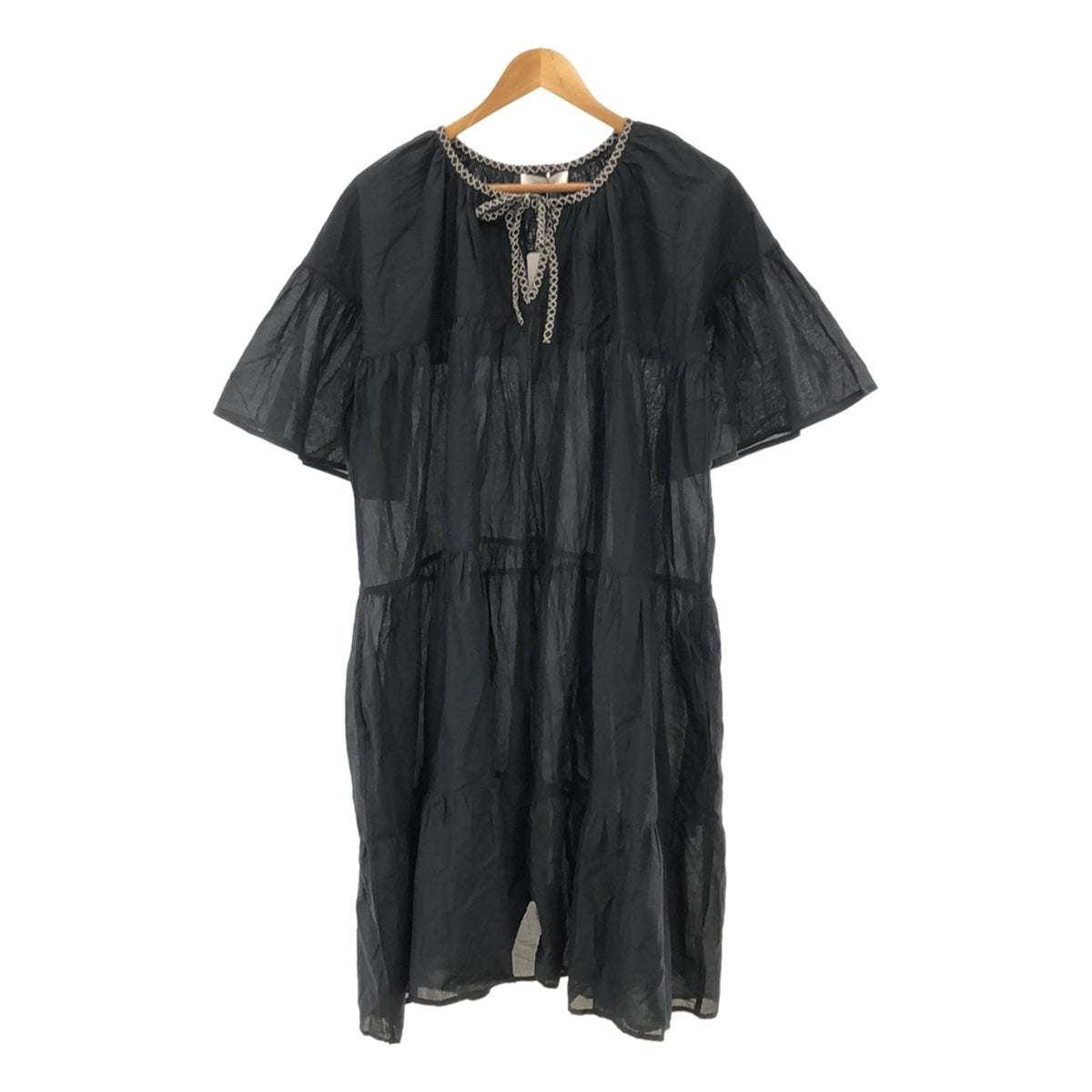 【美品】  MERLETTE / マーレット | NES DRESS コットン ギャザー ティアード ワンピース | S | ブラック | レディース