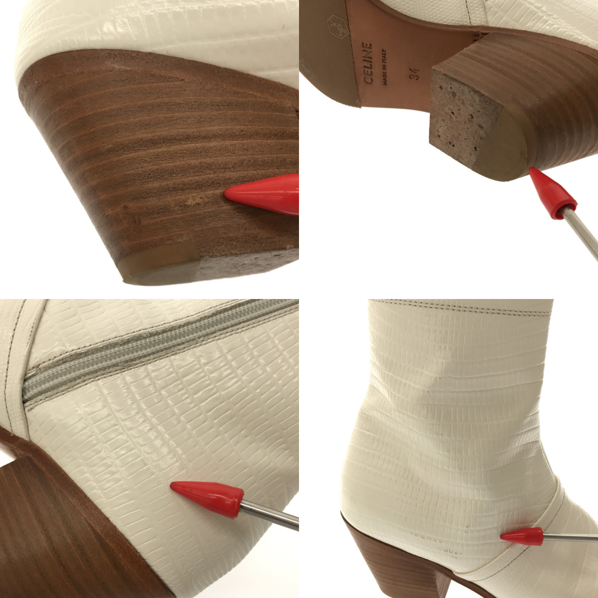 席琳 |鱷魚壓紋短靴 |尺寸 34 |白色 |女性的