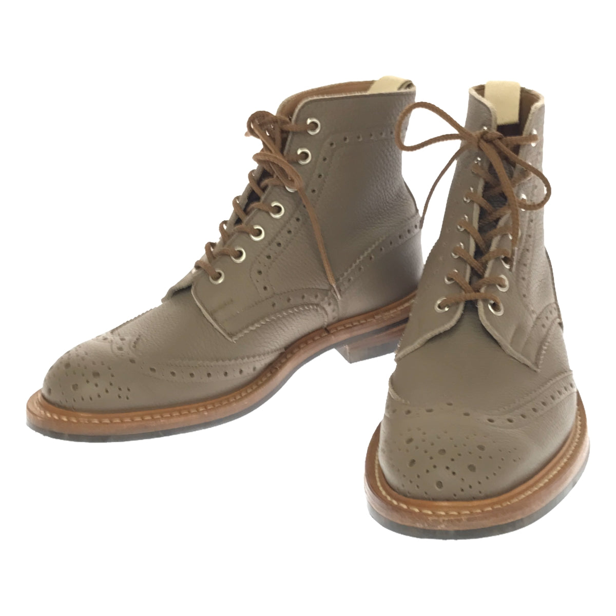 【미품】 Tricker's / 트리커즈 | Taupe Shrunken Grain Blogos Boots / 가죽 날개 팁 부츠 | 7 | 그라주계