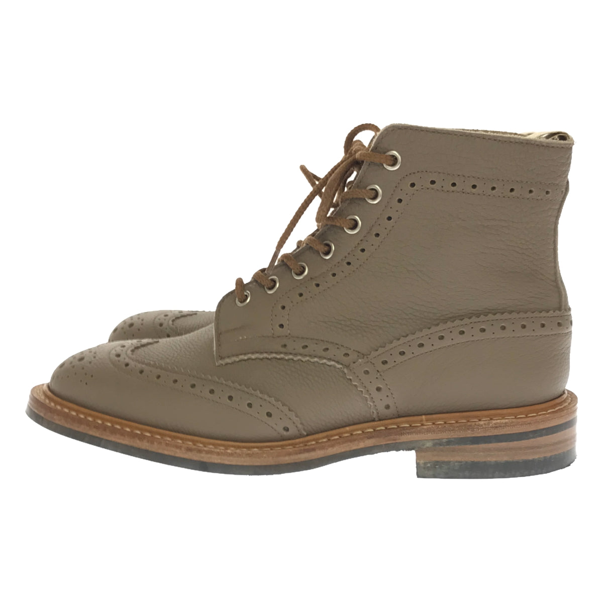 【美品】  Tricker's / トリッカーズ | Taupe Shrunken Grain Blogos Boots / レザー ウィングチップ ブーツ | 7 | グレージュ系