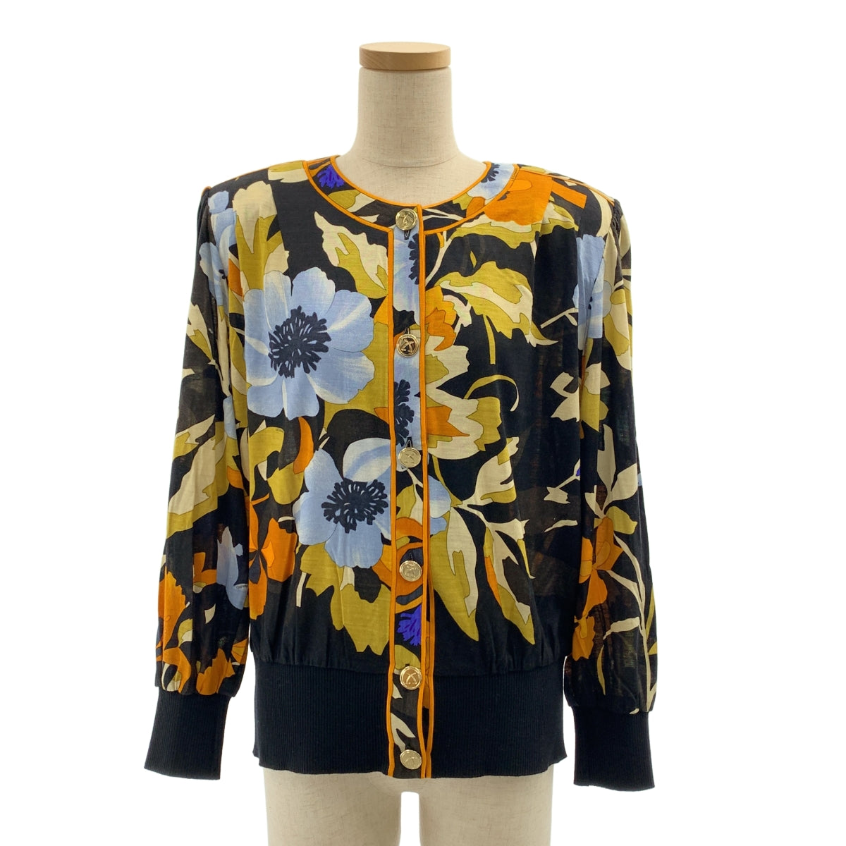 LEONARD / 레오나르 | 울 실크 총 무늬 골드 버튼 가디건 | L |