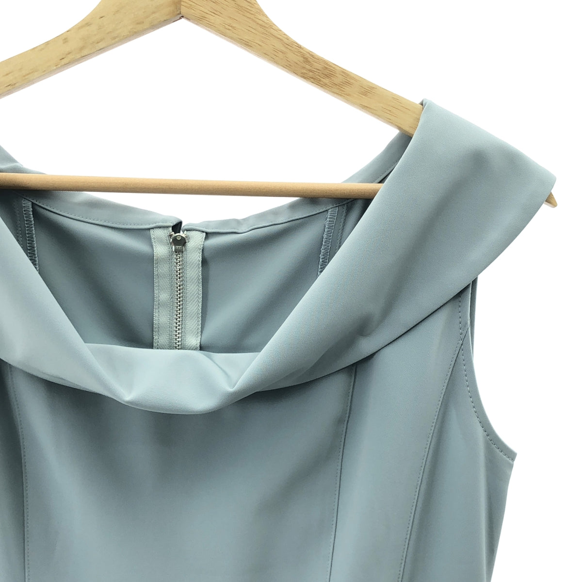 【美品】  FOXEY NEW YORK / フォクシーニューヨーク | ロールカラー ノースリーブ ストレッチ ワンピース | 40 | ライトブルー | レディース