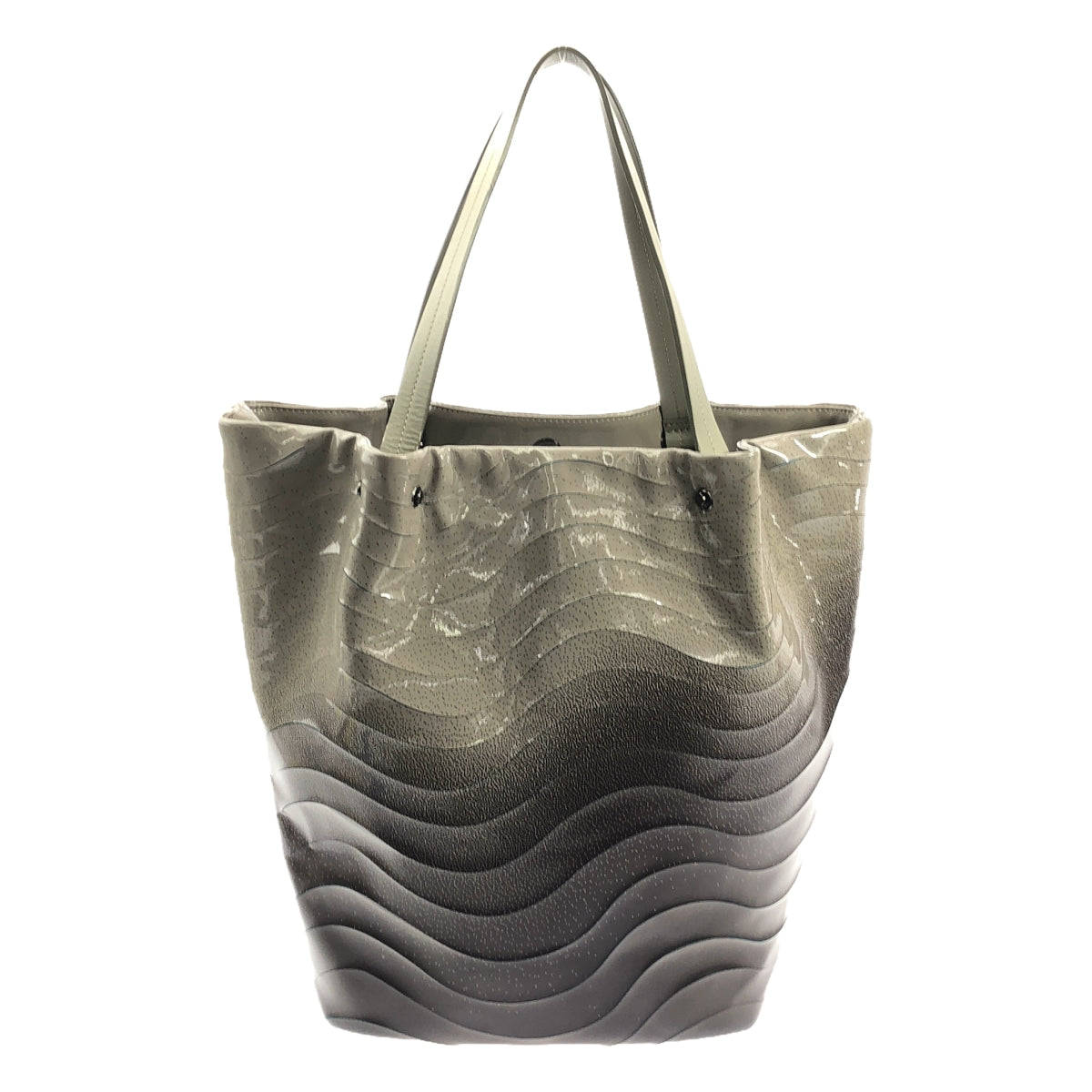 [Good Condition] PLEATS PLEASE ISSEY MIYAKE | Leather Handle Wave Tote Bag | Gray | Women's