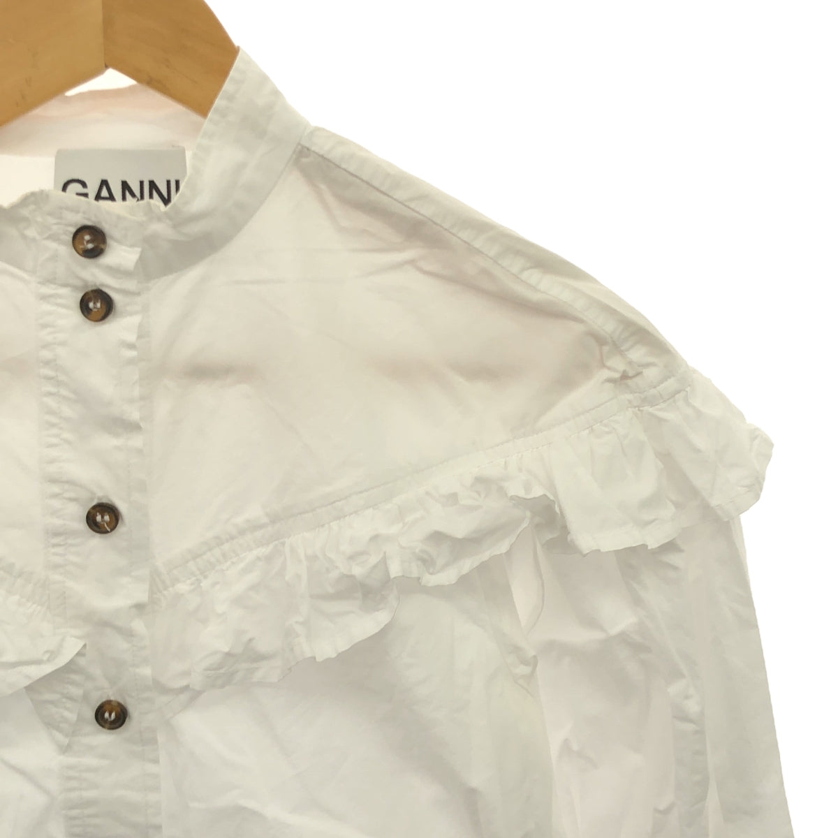 Ganni | Cotton Ruffled Short Sleeve Blouse | Size 36 | Women's