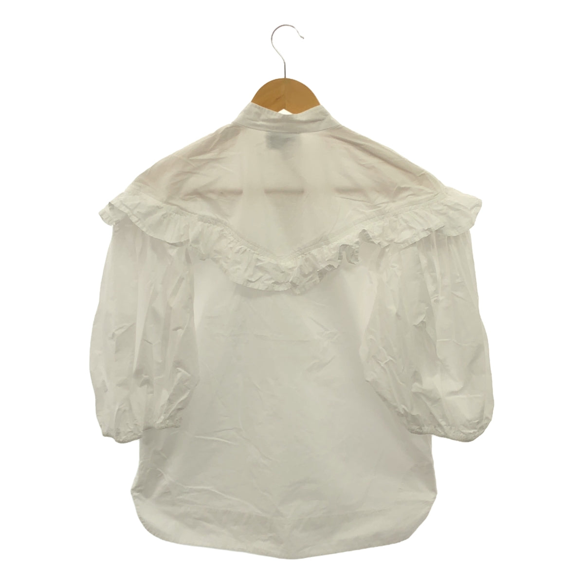 Ganni | Cotton Ruffled Short Sleeve Blouse | Size 36 | Women's