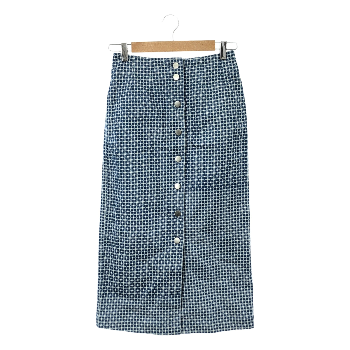 Ron Herman | Gingham Check Slit Denim Tight Skirt | S | Blue | Women's