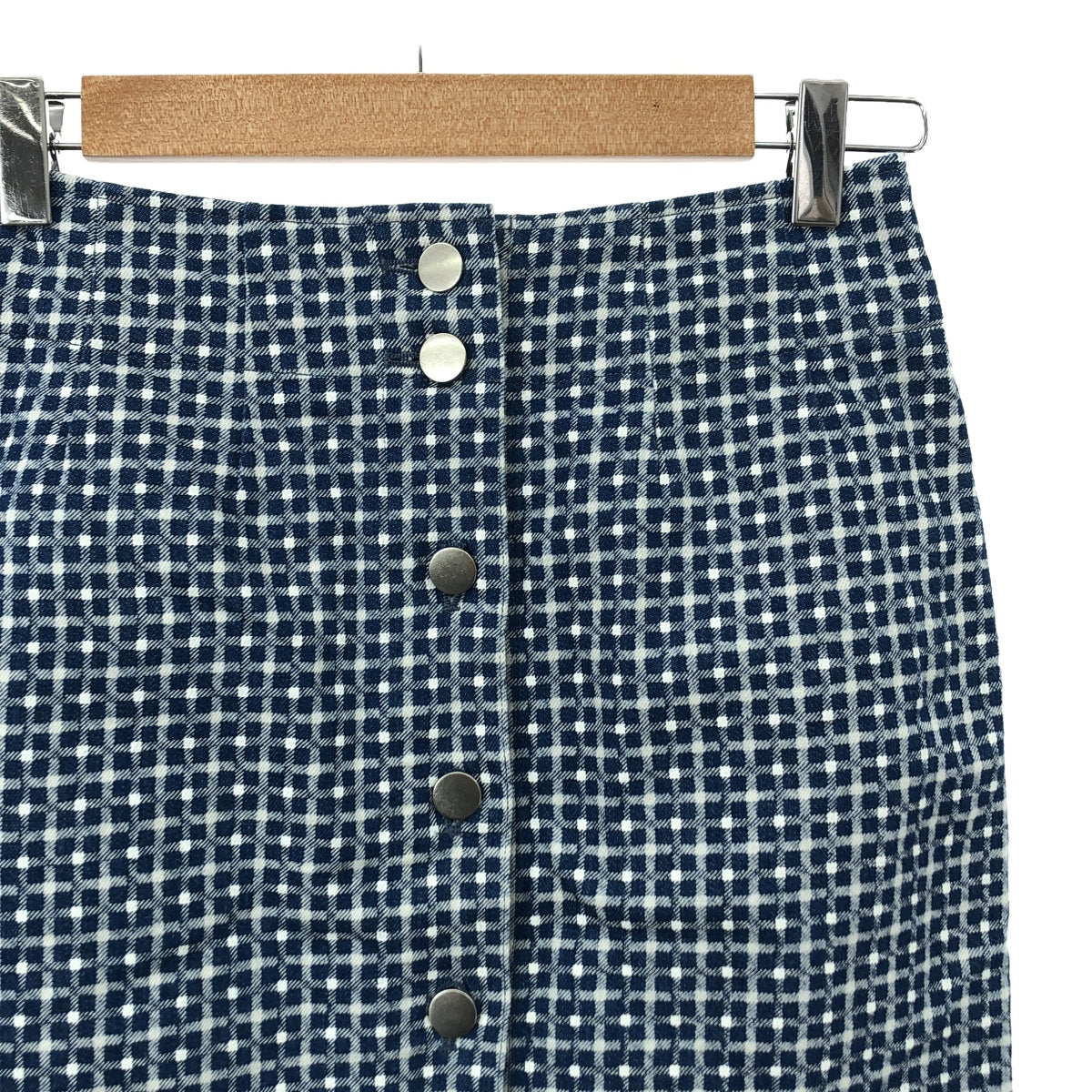 Ron Herman | Gingham Check Slit Denim Tight Skirt | S | Blue | Women's