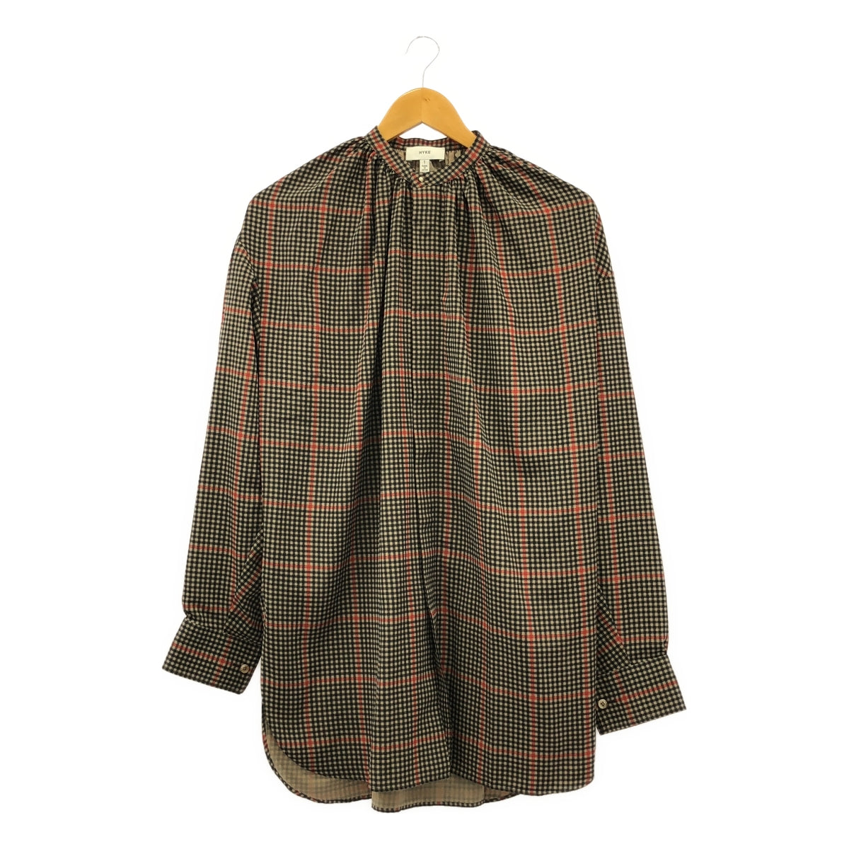 [狀況良好] HYKE | 2021AW | 格紋褶皺襯衫 | 1 | 米色 x 黑色 | 女款