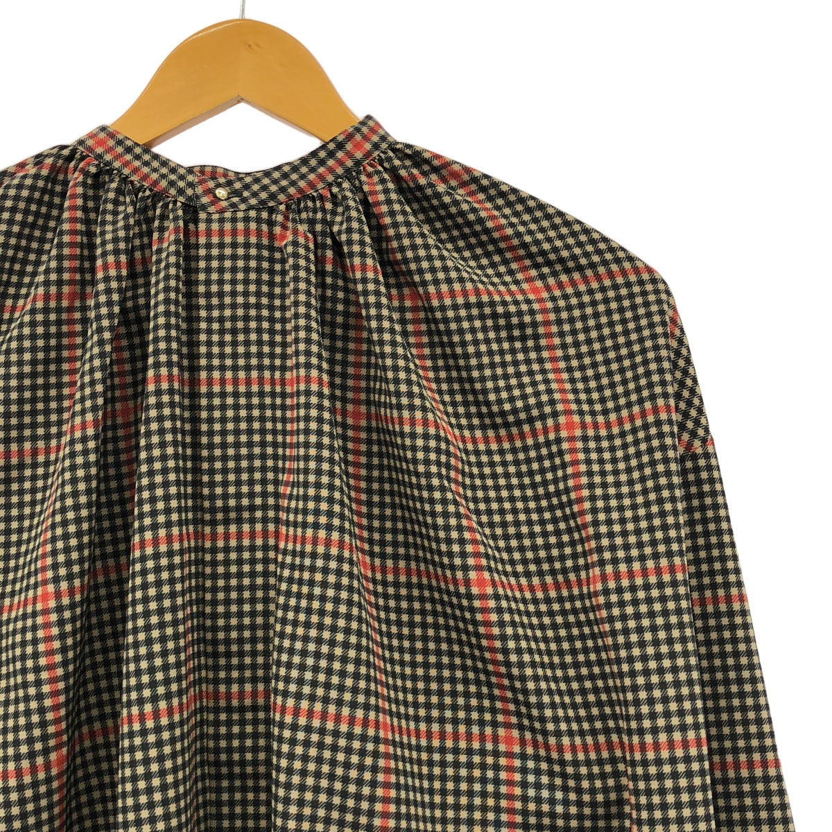 [狀況良好] HYKE | 2021AW | 格紋褶皺襯衫 | 1 | 米色 x 黑色 | 女款