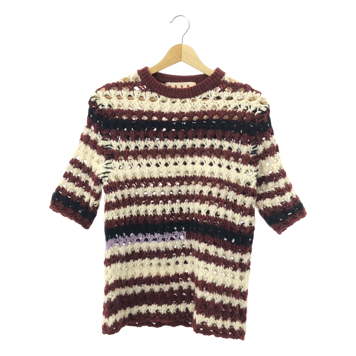 MARNI / 마르니 | Striped Wool Blend Crochet Sweater 반소매 울 크로셰트 니트 | 38 | 멀티 컬러 | 여성
