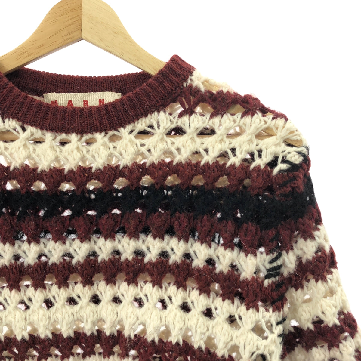MARNI / 마르니 | Striped Wool Blend Crochet Sweater 반소매 울 크로셰트 니트 | 38 | 멀티 컬러 | 여성