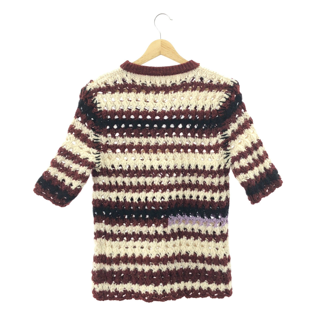 MARNI / 마르니 | Striped Wool Blend Crochet Sweater 반소매 울 크로셰트 니트 | 38 | 멀티 컬러 | 여성