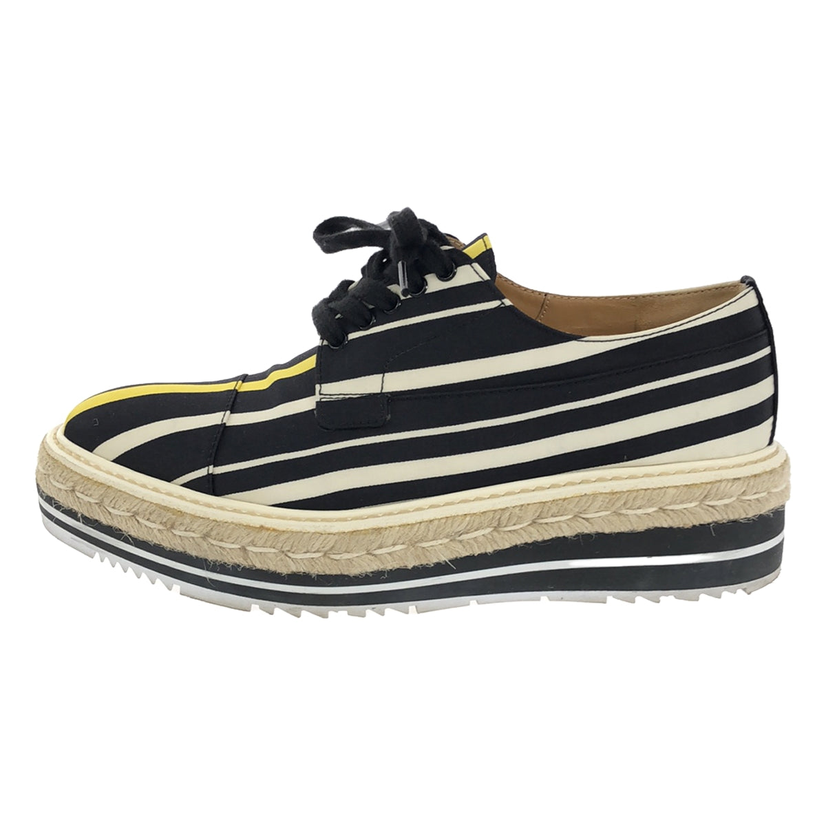 PRADA / 프라다 | 실크 스트라이프 에스파드릴 플랫폼 신발 | 37 | 블랙 계열 | 여성