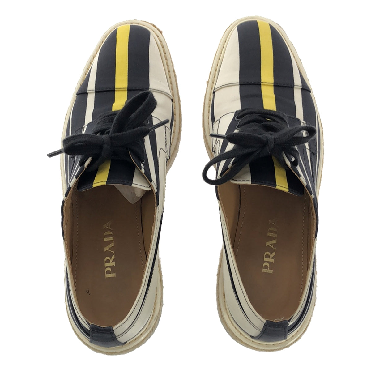 PRADA / 프라다 | 실크 스트라이프 에스파드릴 플랫폼 신발 | 37 | 블랙 계열 | 여성