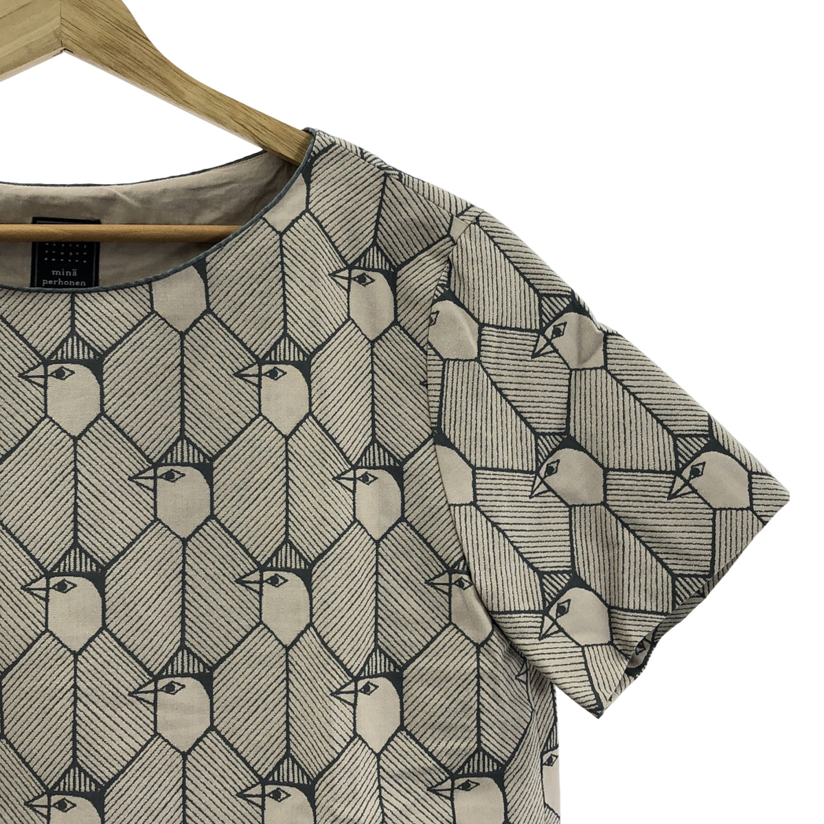 [狀況極佳] mina perhonen | new journey 棉質全印花長裙，帶口袋/全襯裡 | 尺寸 38 | 米色 | 女款