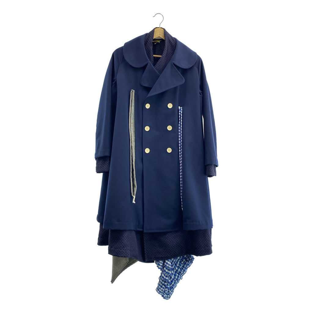 COMME des GARCONS / 컴데 갤슨 | 폴리 에스테르 다른 소재 전환 변형 레이어드 더블 오버 코트 / 총 안감 | M | 여성