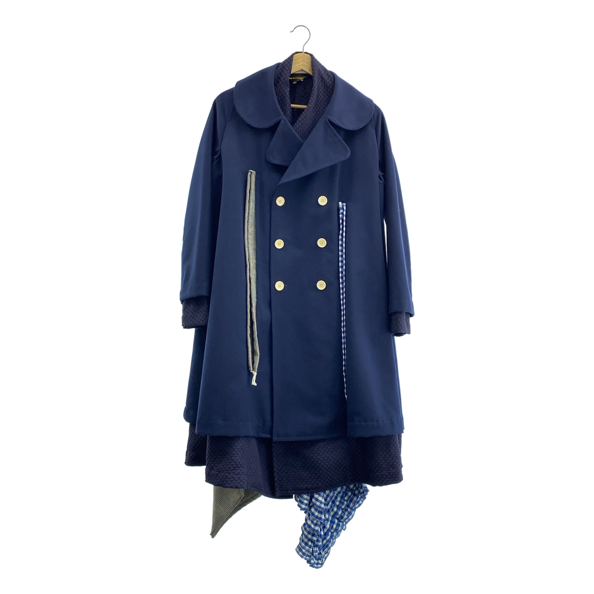 COMME des GARCONS / 컴데 갤슨 | 폴리 에스테르 다른 소재 전환 변형 레이어드 더블 오버 코트 / 총 안감 | M | 여성