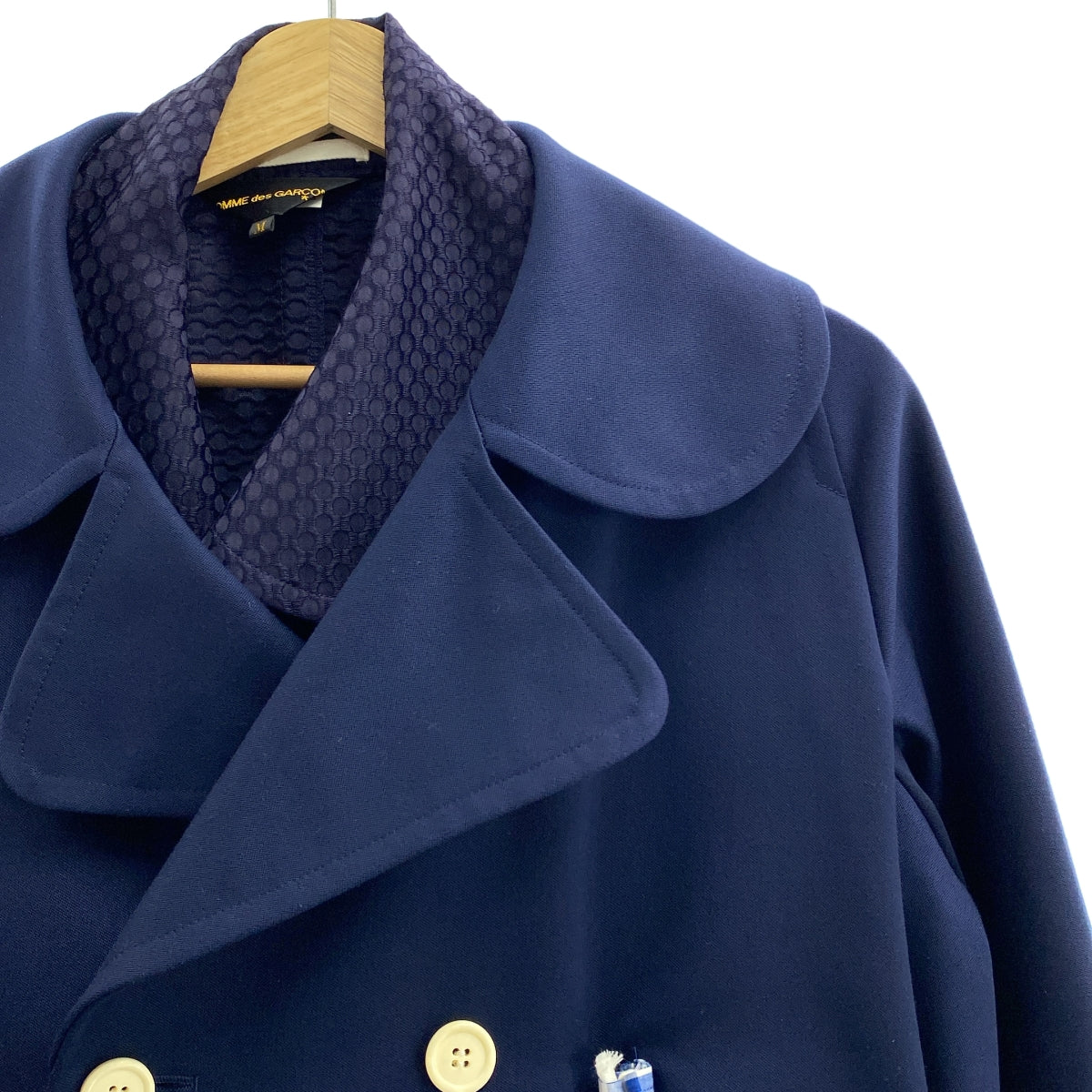 COMME des GARCONS / 컴데 갤슨 | 폴리 에스테르 다른 소재 전환 변형 레이어드 더블 오버 코트 / 총 안감 | M | 여성