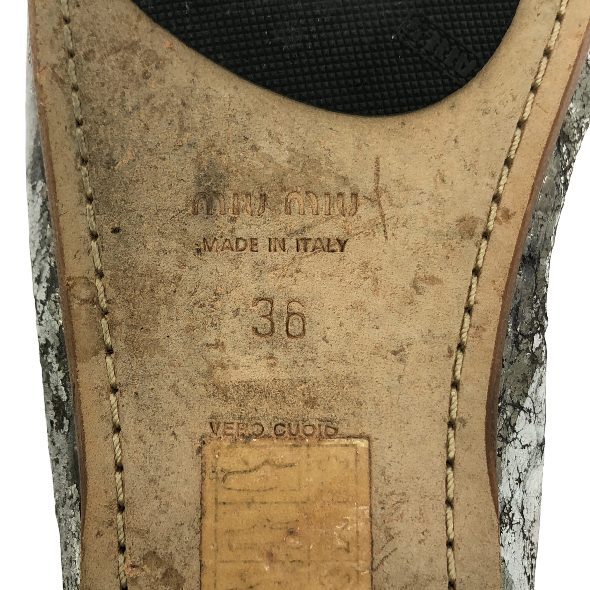 miu miu / ミュウミュウ | レザー クラック加工 メタリック リボン装飾  サンダル | 36 | シルバー | レディース