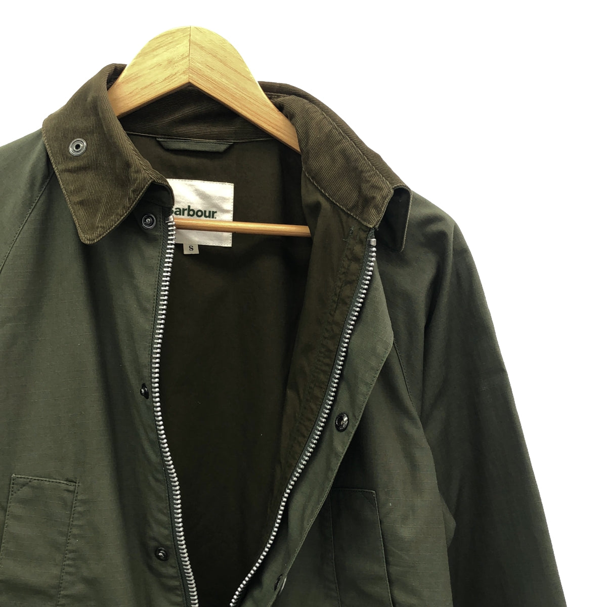 Barbour / バブアー | × BEAMS ビームス別注 BEDALE SL RIPSTOP ビデイル リネン混 襟コーデュロイ リップストップ ジャケット | S | オリーブ | メンズ