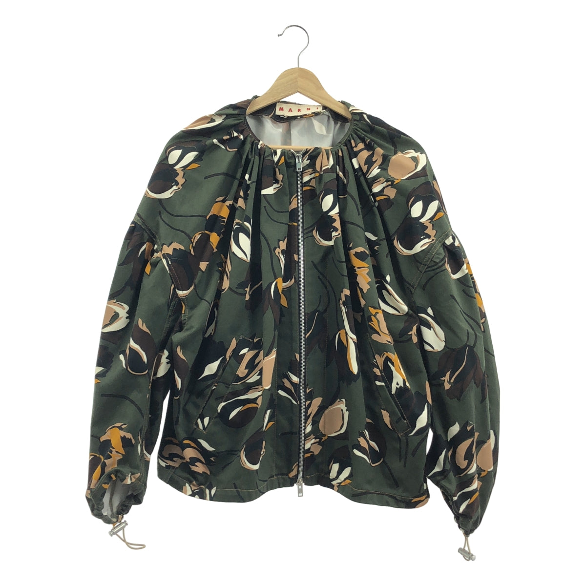 MARNI / マルニ | 総柄 ドローストリング ギャザー ボリューム ブルゾン ジャケット | 36 | グリーン | レディース