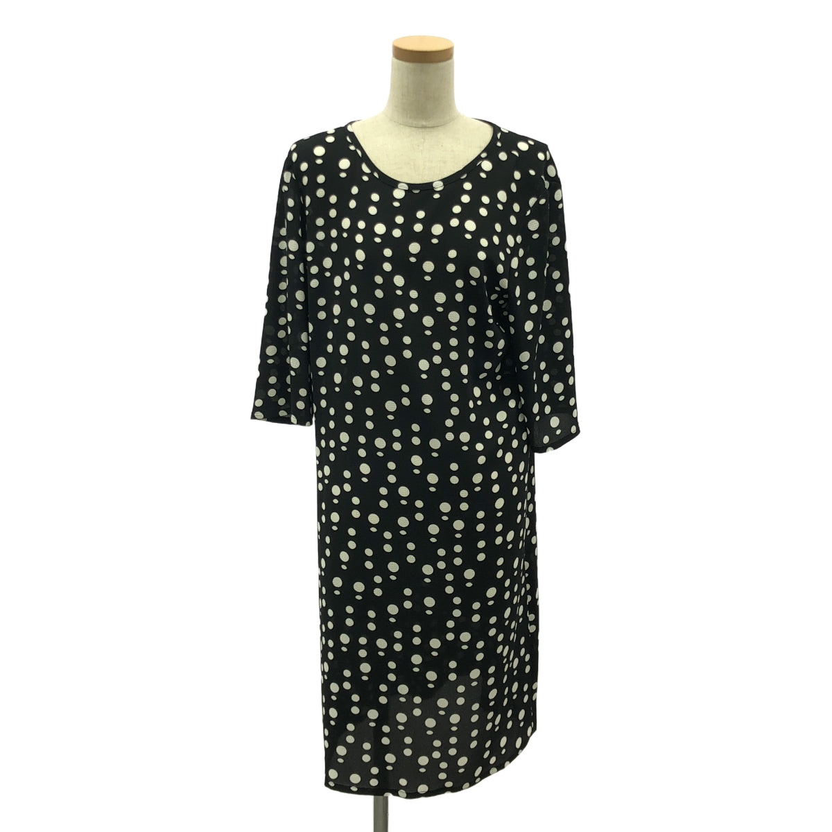 【新品】  Agnes b. / アニエスベー | ノーカラー ドット ワンピース | 38 | ブラック/ホワイト | レディース